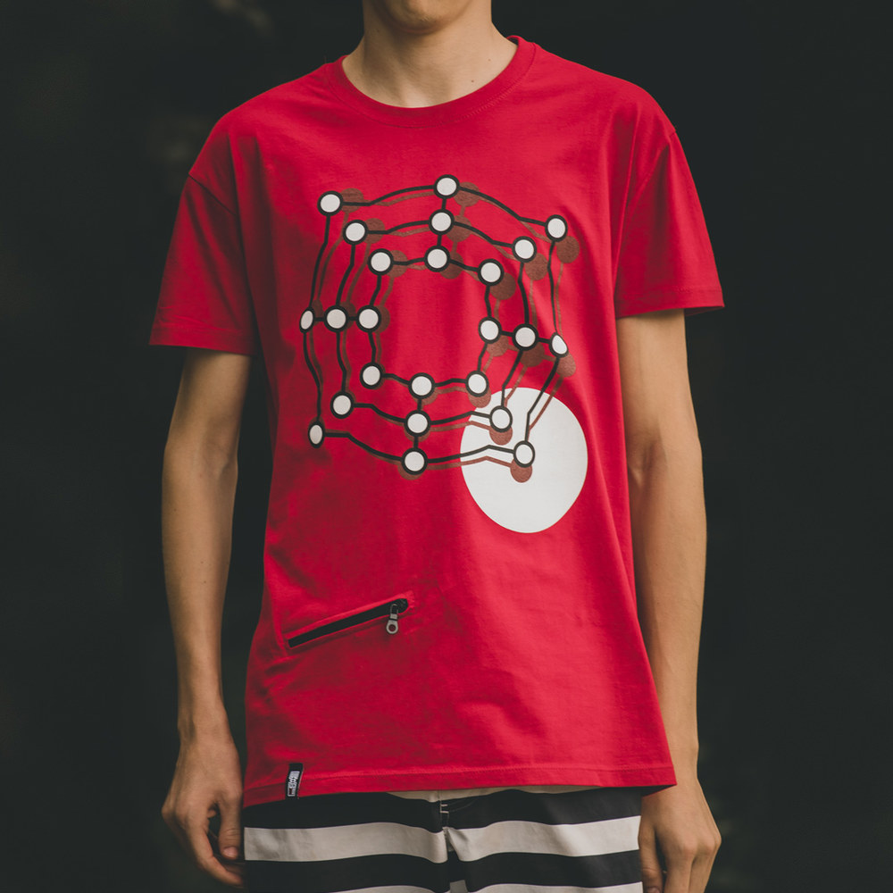 T-SHIRT • NINE MEN'S MORRIS • Tango Red  |  Pieces - black & white
