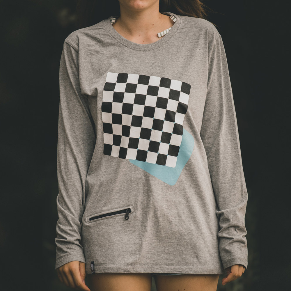 LONGSLEEVE • CHESS • Grey melange  |  Pieces - black & transparent